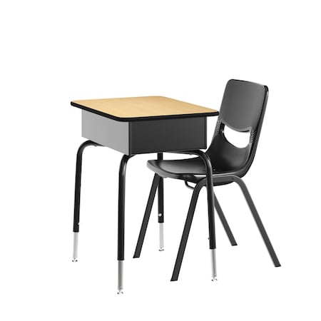 Flash Furniture HERCULES Student Desk w/Open Front Metal Book Box, Natural Desktop, Black Frame and Blk Stack Chair FD-DESK-NAB-SCH3BB-GG